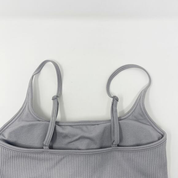 Boutique Small Gray Ribbed Cropped Tank with Built in Shelf Bra Spaghetti Strap - Picture 6 of 8